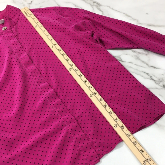 Ann Taylor Vintage Pink Polka‎ Dot Button Silk Top - Picture 7 of 9